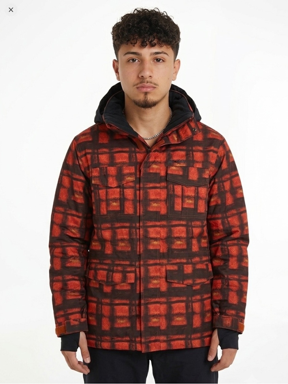 Vintage Nike 6.0 Snowboard Jacket | Orange & Black Plaid Hooded Parka